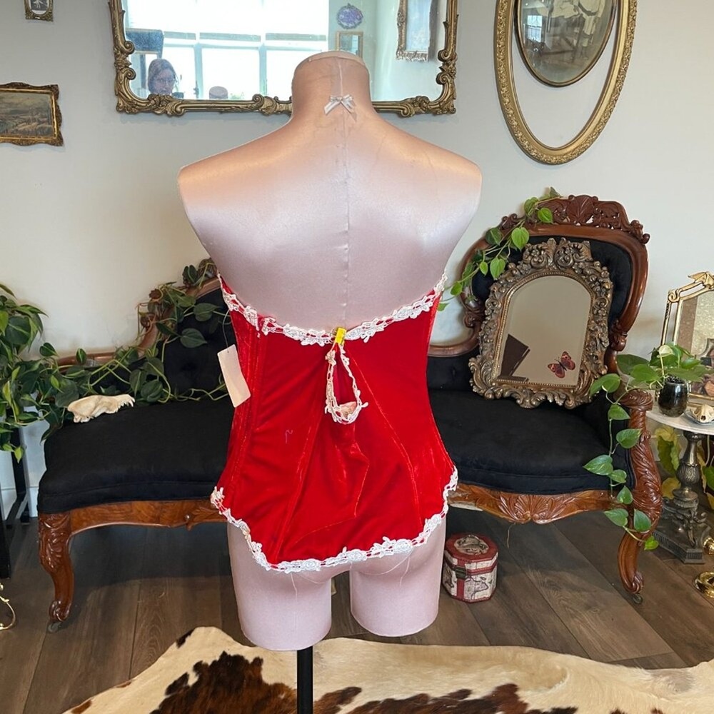 Vintage Elegant Moments Strapless Lace Trim red Velvet Corset Size 42 Red - Picture 3 of 3